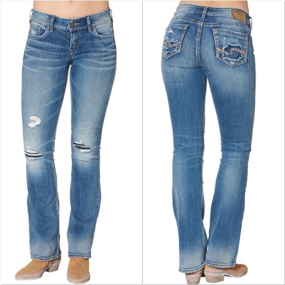 Silver Suki Mid Boot W26 L33 distressed blue denim jeans